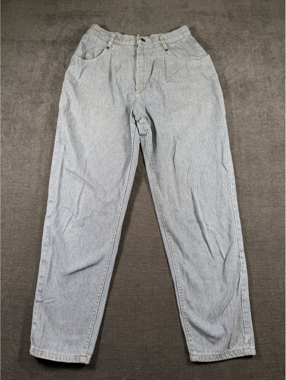 Vintage 1980s Lee High-Waisted Pleated Tapered Leg Gingham Jeans Size 12